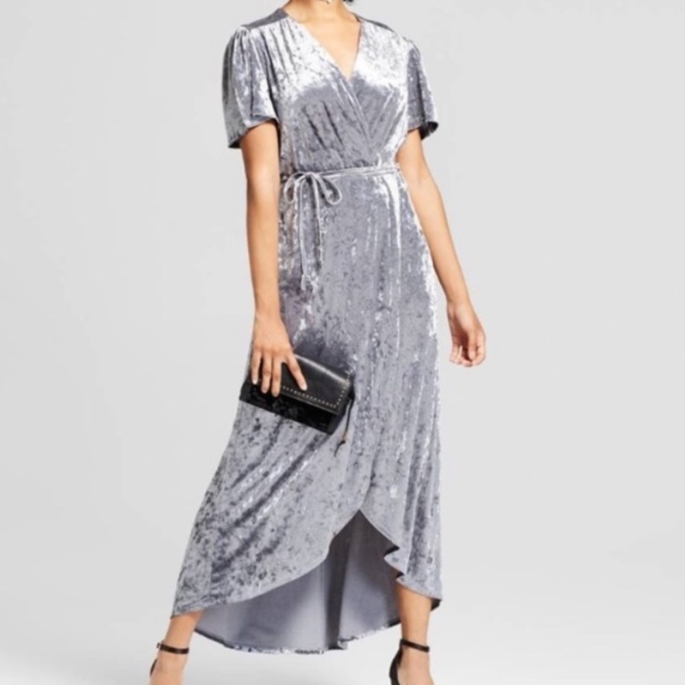 crushed velvet silver dress